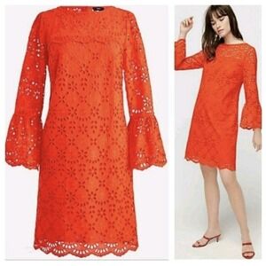 J. Crew Womens Bell Sleeve Dress Size‎ 6 Embroidered Eyelet Brilliant Sunset NWT